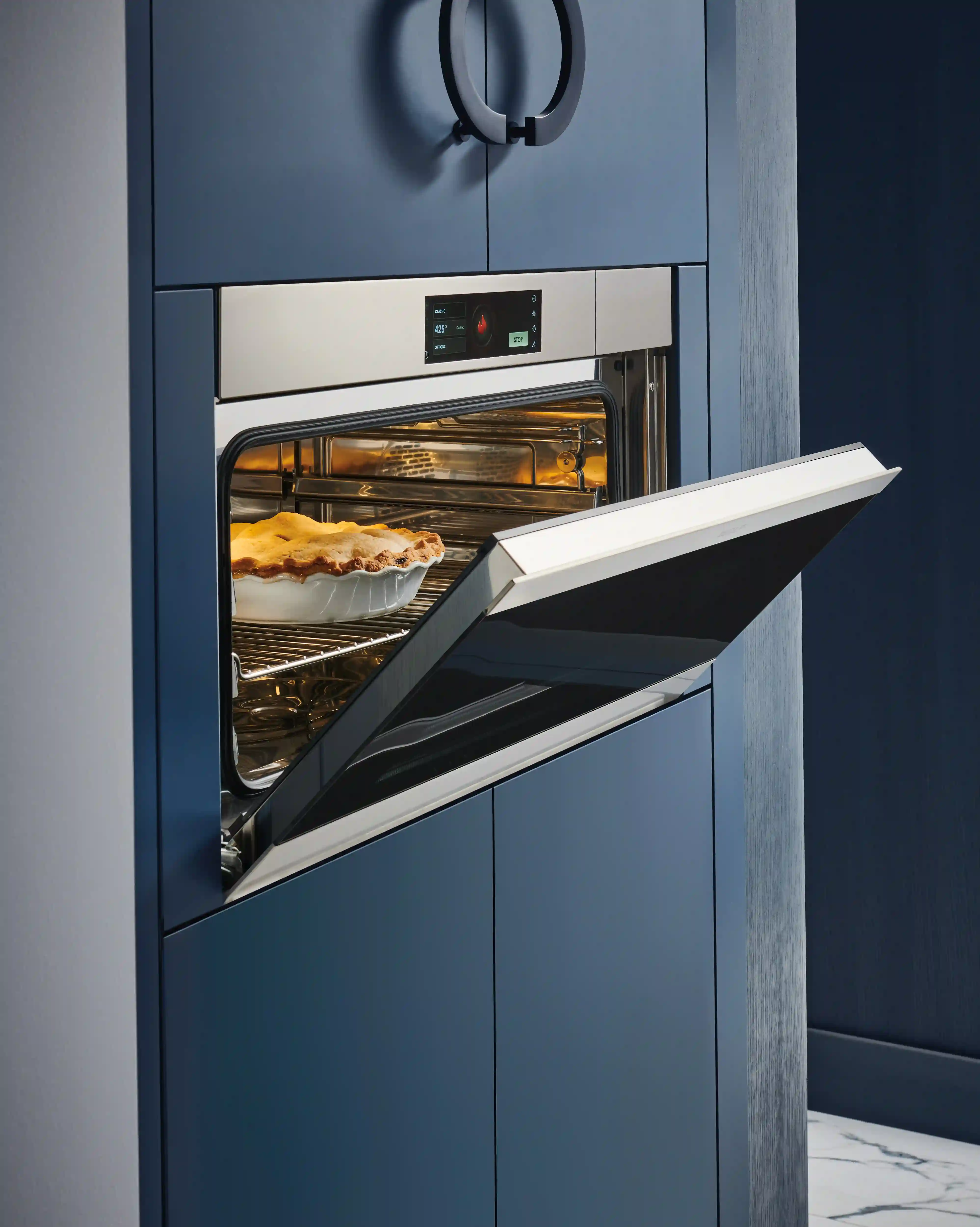 baking a pie in a spacious convection steam oven